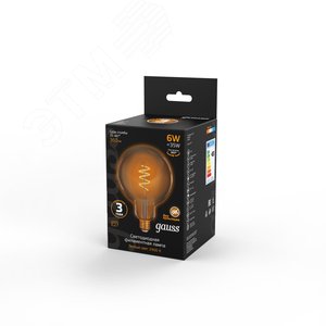 Лампа светодиодная филаментная LED 6 Вт 360 лм 2400К шар G125 теплый E27 AC 220В золотистая колба Black Filament - фото 3