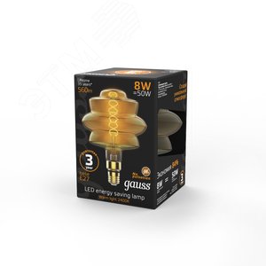 Лампа светодиодная филаментная LED 8 Вт 560 лм 2400К BD180 теплый E27 AC 220В золотистая колба Black Filament 4