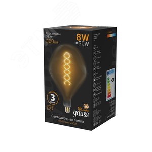 Лампа светодиодная филаментная LED 8 Вт 300 лм 2400К AC185-265В E27 SD160 теплая серая колба Black Filament 4