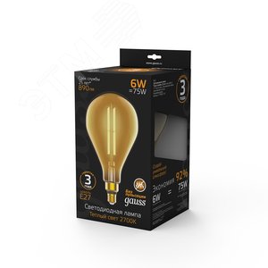 Лампа светодиодная LED 6 Вт 890 Лм 2700К теплая Е27 PS160 golden straight Filament Gauss (179802118) - фото 3