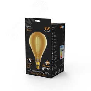 Лампа светодиодная LED 6 Вт 890 Лм 2700К теплая Е27 PS160 golden straight Filament Gauss (179802118) - фото 4