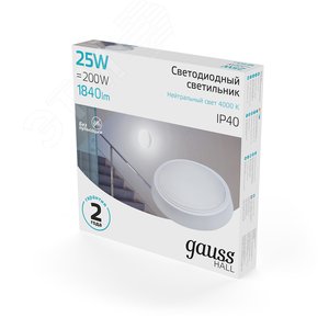 Светильник ЖКХ HALL круг 25W 1840lm 4000K 200-240V IP40 D210*35мм белый LED 1/20 | 193411225 | Gauss - фото 3