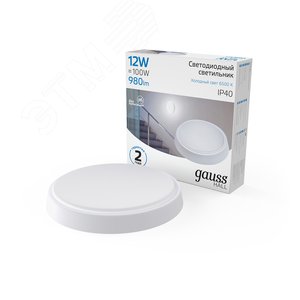 Светильник ЖКХ HALL круг 12W 980lm 6500K 200-240V IP40 D135*32мм белый LED 1/40 | 193411312 | Gauss - фото 2