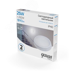 Светильник ЖКХ HALL круг 25W 1890lm 6500K 200-240V IP40 D210*35мм белый LED 1/20 | 193411325 | Gauss 3