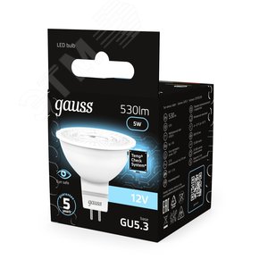 Лампа светодиодная LED 5 Вт 530 лм 4100К софит MR16 нейтральный GU5.3 AC/DC 12В низковольтная Black - фото 14