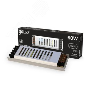 Блок питания (драйвер) для светодиодной ленты 60 Вт 24 В ультратонкий IP20 LED STRIP PS Gauss (202002060) - фото 2