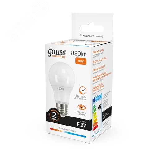 Лампа светодиодная LED 10 Вт 880 лм 3000К А60 груша теплый E27 AC 220В Elementary 11