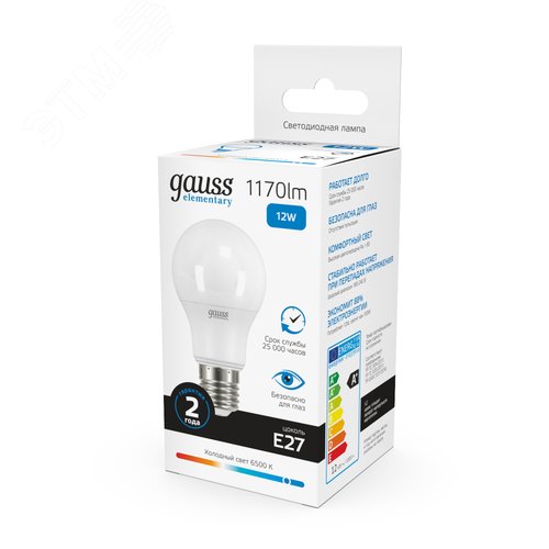 Лампа светодиодная LED 12 Вт 1170 лм 6500К А60 груша холодный E27 AC 220В Elementary 12