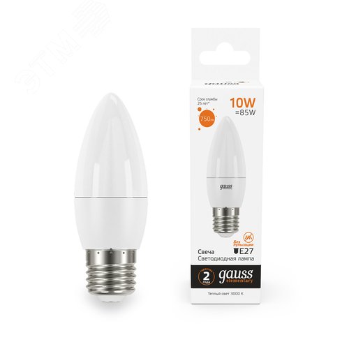 Лампа светодиодная LED 10 Вт 750 лм 3000К свеча теплый E27 AC 220В Elementary - фото 13