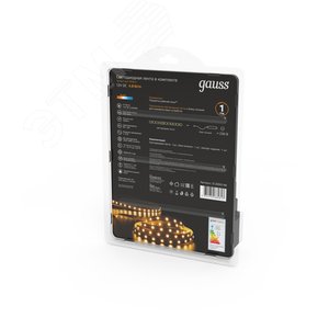 Лента светодиодная LED 4,8 Вт/м 2835-SMD 12 В DC 3000K теплый белый IP20 (блистер 3м) Black Gauss (312000148) - фото 7