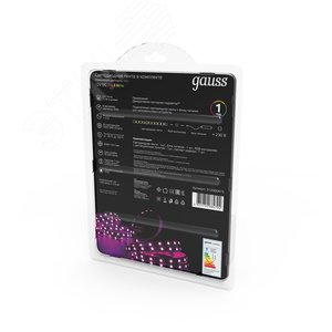 Лента светодиодная LED 14,4 Вт/м 5050-SMD 12 В DC RGB IP20 (блистер 5м) Black Gauss (312000415) - фото 7