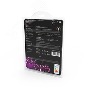 Лента светодиодная LED 14,4 Вт/м 5050-SMD 12 В DC RGB IP20 (блистер 3м) Black Gauss (312000444) - фото 6