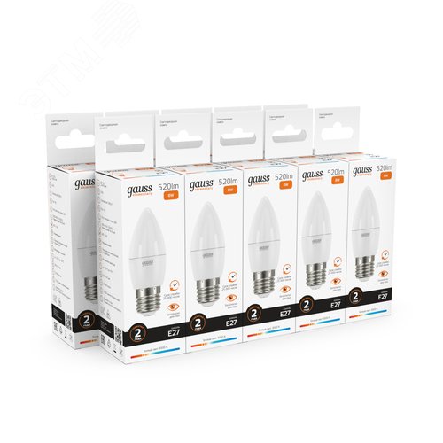 Лампа светодиодная LED 8 Вт 520 лм 3000К свеча теплый E27 AC 220В Elementary 10