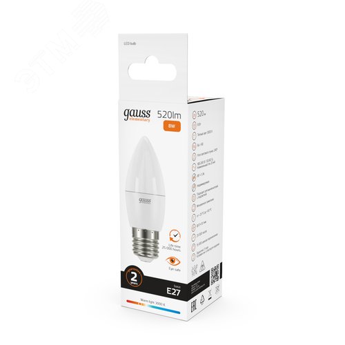 Лампа светодиодная LED 8 Вт 520 лм 3000К свеча теплый E27 AC 220В Elementary 12