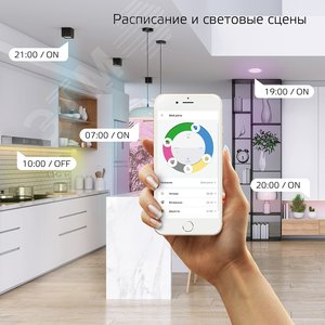 Лента светодиодная умная 3.2 Вт/м 280 лм/м RGBW AC 220В IP20 изменение цветовой температуры и диммирование управление по Wi-Fi комплект драйвер контроллер и лента 5м Smart Home Gauss - фото 6