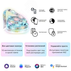 Лента светодиодная умная 3.2 Вт/м 280 лм/м RGBW AC 220В IP20 изменение цветовой температуры и диммирование управление по Wi-Fi комплект драйвер контроллер и лента 5м Smart Home Gauss - фото 10