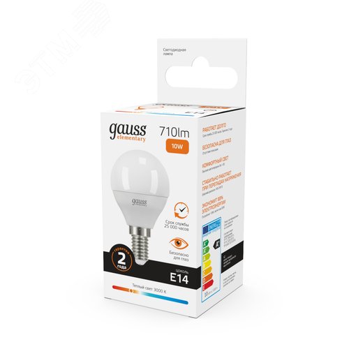Лампа светодиодная LED 10 Вт 710 лм 3000К шар P45 теплый E14 AC 220В Elementary 11