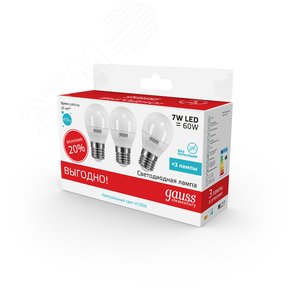 Лампа светодиодная LED 7 Вт 470 лм 4100К шар P45 нейтральный E27 AC 220В (промоупаковка 3 лампы) Elementary 4