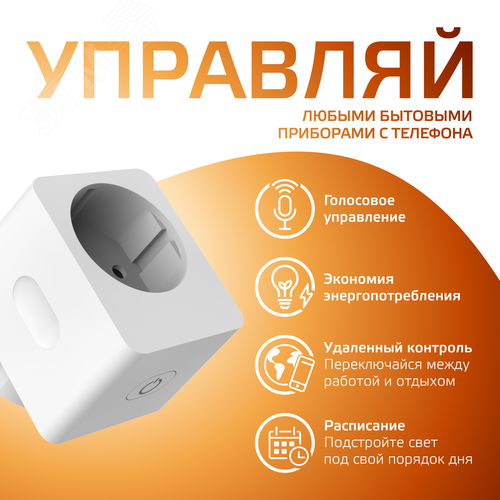 Сетевой переходник 2300 Вт 207-253 В 10А IP20 (Умная розетка) c заземлением Smart Home Gauss (5510122) - фото 14
