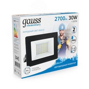 Прожектор светодиодный ДО 30 Вт 2700 Лм 6500К AC 220В IP65 126х136х30мм Elementary G2 - фото 3