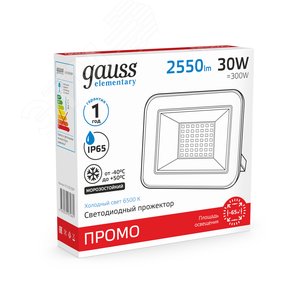 Прожектор светодиодный ДО 30 Вт 2550 Лм 6500К AC 220В IP65 107х127х28 мм Elementary PROMO - фото 3