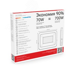 Прожектор светодиодный ДО 70 Вт 5950 Лм 6500К AC 220В IP65 186х220х31 мм Elementary PROMO G2 4