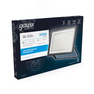 Прожектор светодиодный LED ДО 300 Вт 36000 Лм 6500К IP65 529х55х415 мм Qplus Gauss - фото 3