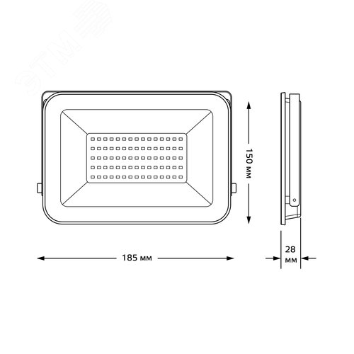 Прожектор светодиодный ДО 50 Вт 6000 Лм 6500К AC 220В IP65 150х28х185 мм матированное закаленное стекло Qplus 17