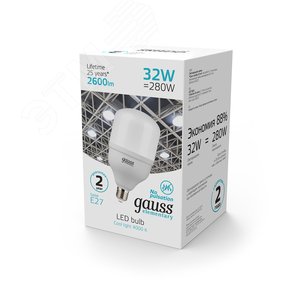 Лампа светодиодная LED 32 Вт 2600 лм 4000К цилиндр Т100 нейтральный E27 AC 220В Elementary 4