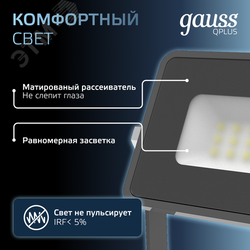 Прожектор Qplus 10W 850lm 6500K 200-240V IP65 графитовый LED 1/20 | 690511310 | Gauss - фото 6