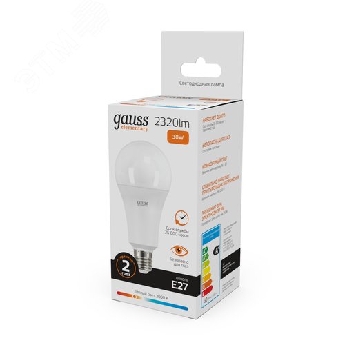 Лампа светодиодная LED 30 Вт 2320 лм 3000К А67 груша теплый E27 AC 220В Elementary 10