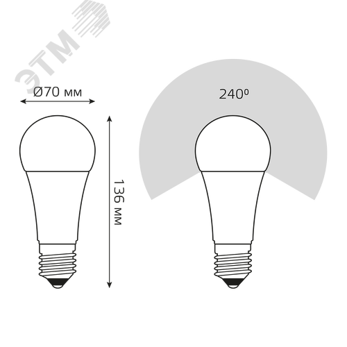 Лампа светодиодная LED 25 Вт 2150 лм 6500К А70 груша холодный E27 AC 220В Elementary - фото 9
