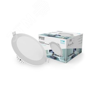 Светильник светодиодный встраиаемый LED ДВО 11 Вт 940 Лм 4100К IP20 d100х63 мм монт d100 мм Downlight Gauss - фото 2