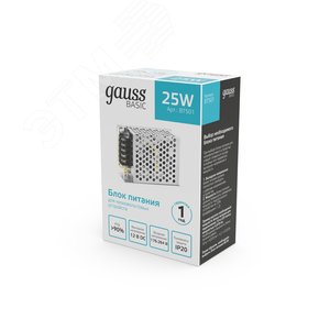 Блок питания (драйвер) для светодиодной ленты LED 12 В 25 Вт IP20 Basic Gauss (BT501) - фото 3