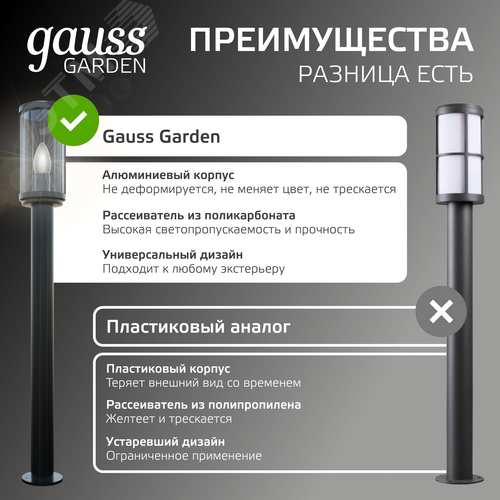Светильник садово-парковый столб НТУ 1хE27 AC 220В Черный IP54 105х105х800мм Алюминий max 60Вт ландшафтный Vega - фото 8