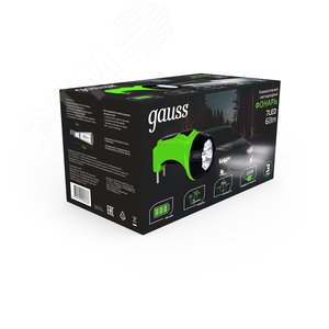 Фонарь светодиодный ручной 60 лм Черный IP33 аккумуляторный Lead acid 700мАч GFL Gauss - фото 5