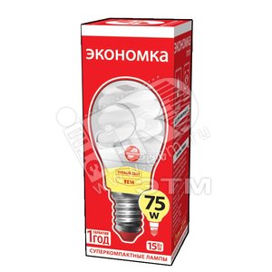 Лампа энергосберегающая КЛЛ 15/827 E14 D44х98 спираль ЭКОНОМКА - Экономка