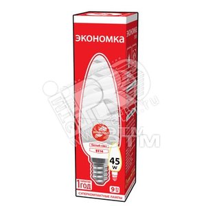 Лампа энергосберегающая КЛЛ 9/842 E14 D32х99 спираль ЭКОНОМКА - Экономка