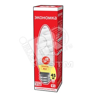 Лампа энергосберегающая КЛЛ 9/827 E27 D32х99 спираль ЭКОНОМКА - Экономка