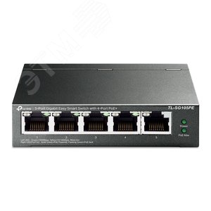 Гигабитный 5-портовый коммутатор с 4 портами PoE+, металлический корпус, настольная установка, бюджет PoE — 65 Вт, поддержка 802.1q VLAN, приоритизация (QoS), изоляция портов, предотвращение образования петель (Loop Prevention), IGMP, режим расш (TL-SG105PE) - TP-Link