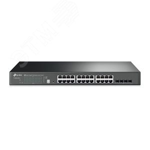 28-портовый гигабитный управляемый коммутатор, 24 порта RJ45 10/100/1000 Мбит/с, 4 слота SFP+ 10 Гбит/с, физическое стекирование до 6 устройств, статическая маршрутизация, VLAN на базе тэга, STP/RSTP/MSTP, IGMP V1/V2/V3 Snooping (TL-T1700G-28TQ) - TP-Link