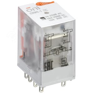 Реле интерфейсное ORM 2C 220В AC со светодиодом и тестовой кнопкой ONI (ORM-1-2C-AC220V-L-B) - IEK (ИЭК)