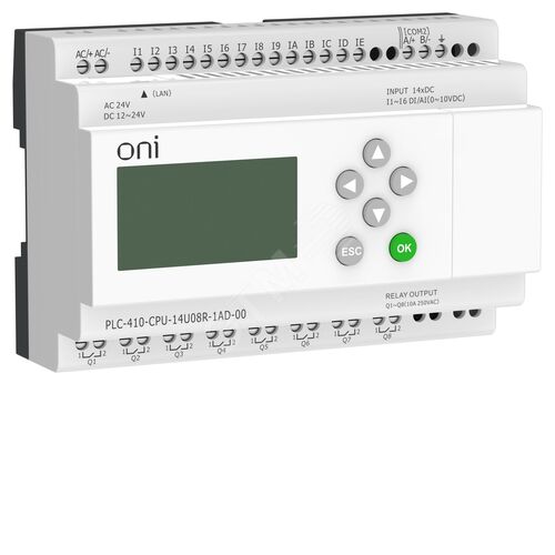 ПЛК 410 Модуль ЦПУ 8 DI 6 UI (0-10 В/DI) 8 RO 12В-24В DC или 24В AC с Ethernet портом с экраном - артикул PLC-410-CPU-14U08R-1AD-00