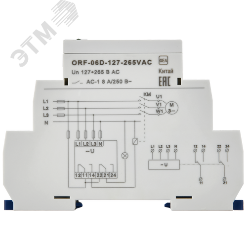 Реле фаз ORF-06D 3ф. 2 конт. 127-265В AC с контр  нейтр. ONI (ORF-06D-127-265VAC) - фото 3