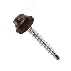 Саморез кровельный 4,8x35 RAL8017 сверло шайба d=14мм - Tech-KREP