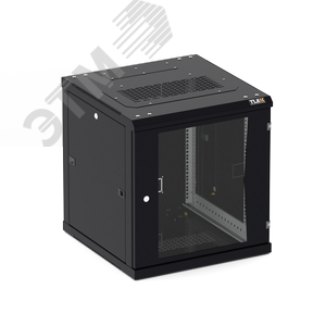 Настенный разборный шкаф NIKOMAX 19'', 12U, стеклянная дверь, Ш600хВ636хГ600мм, 2 пары монтажных направляющих, черный - TLK