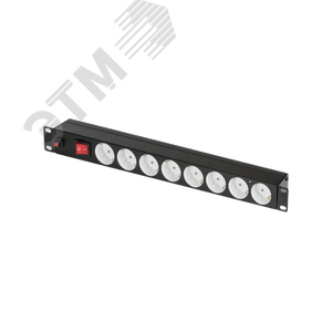 Блок розеток 19д 8 гнезд ''евророзетка'' макс. нагрузка 10 А без шнура питания вход С14 с фильтром и предохранителем металлический корпус макс. мощность 2500 Вт