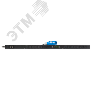 Блок розеток MN (Monitored) вертикальный 14 розеток C13 2 розетки C19 макс. нагрузка 32 А шнур питания 3 м. Вилка 1-фазная 32А 250В IEC 60309 цифровое измерение силы тока на входе защита 16А металлический корпус макс. мощность 8000 Вт 1245*44*56 мм цвет черный.