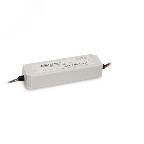 Драйвер AC-DC, 100Вт, IP67, вход 90...264В AC,    47...63Гц  120...370В DC выход 48В 2.1A, изоляция 3000В AC, в кожухе 190х52х37мм - Mean well