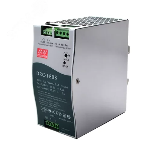 Блок питания AC-DC с функцией UPS, 180Вт, вход 90-264В АС,127-370В DC, выход 1: 27.6В,0-3.5 (2.25 ном.) А, выход зарядного устройства 27.6В,1.25А, в корпусе - Mean well
